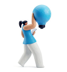 Business idea and innovation concept with character lifting a giant lamp.