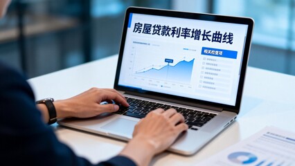 Person working on laptop with financial graph