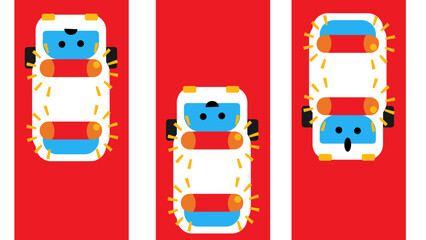 上から見た救急車のかわいいキャラクターイラストセット © ribitts