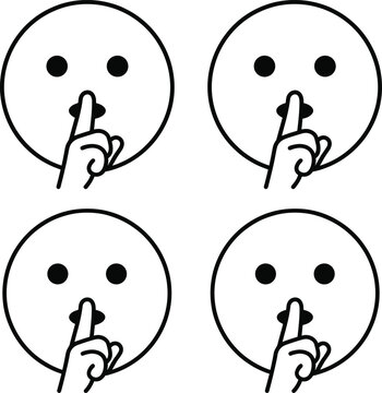 Silence face icon illustration set, quiet shh gesture symbol, minimal line emoji design isolated on white background