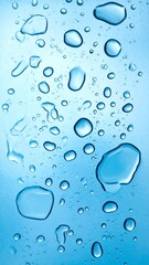 A close-up image of numerous water droplets on a blue surface