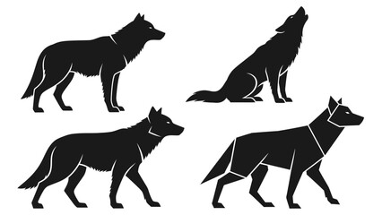 Set of four wolf silhouettes in different styles, clean vector illustrations. © delly