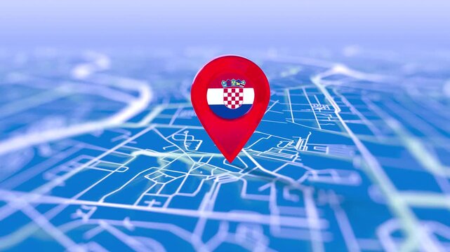 Croatia Flag Pin Location On Digital Map Revealing By Cloth