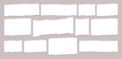 Set of ripped paper, jagged border, torn paper top, collection of torn, Paper torn strip stroke with cut stuck edges vector illustration, 