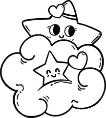 Obraz premium Cute cartoon star sleeping on cloud concept valentine's day hand drawn