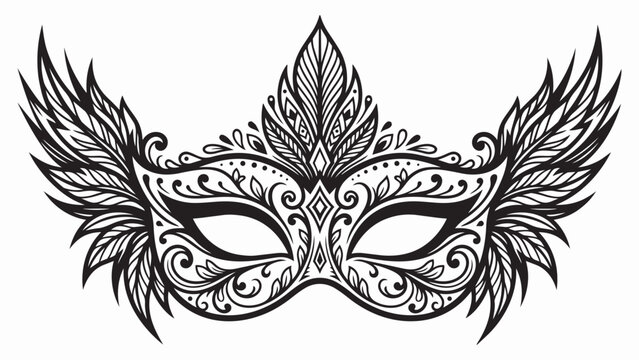 ornate masquerade mask with wings black and white vector illustration for mardi gras celebration high quality professional detailed modern elegant stylish clean