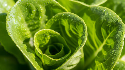 Close up of fresh green lettuce leaves