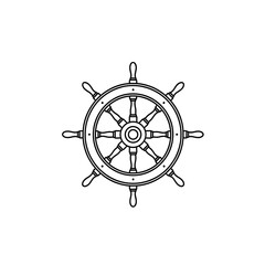 Obraz premium Outline Ship Wheel Icon - Steering Maritime Symbol Vector