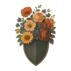 Fototapeta premium PNG Vintage floral shield illustration