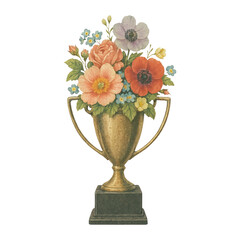 Fototapeta premium PNG Vintage trophy with colorful flowers.