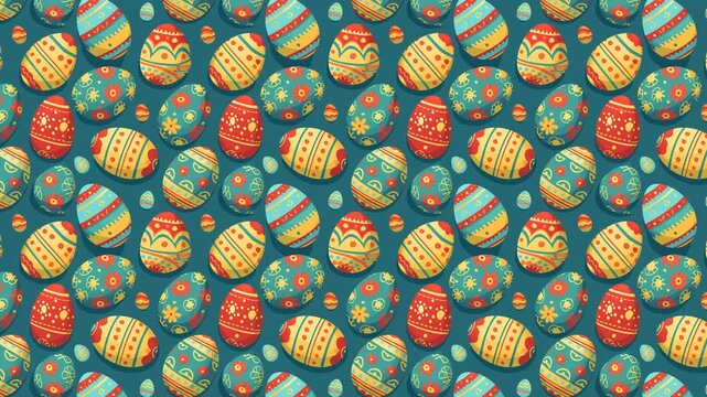 A vibrant seamless loop of traditional decorated Easter eggs. Perfect for holiday backgrounds, spring themes, and festive greetings.