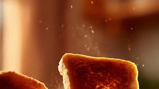 Close up of toasted bread slices with golden color and texture