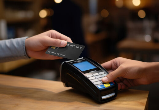 Contactless Payment Credit Card Mockup At Checkout PSD