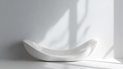 Minimal White Ceramic Bowl Placed on a Clean Surface with Soft Natural Sunlight and Elegant Window Shadows Creating a Modern Luxury Still Life Scene Perfect for Interior Design, Home Decor, Branding, 