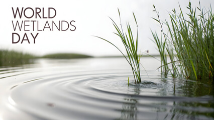 World Wetlands Day with serene water and green grass