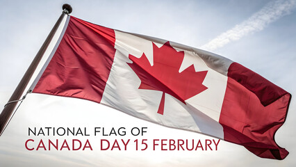Canadian flag waving on pole with clear blue sky