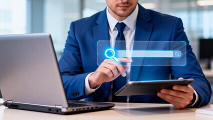 Businessman using tablet with search interface
