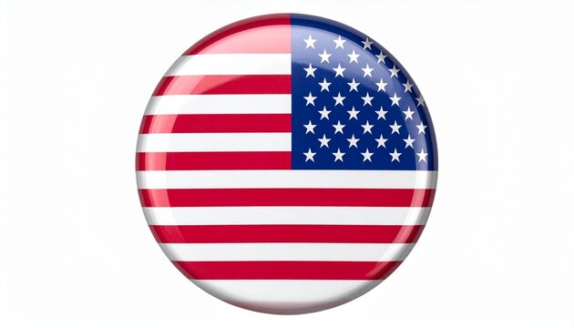 Circular badge of the United States flag with stars and stripes, symbolizing patriotism and national identity.