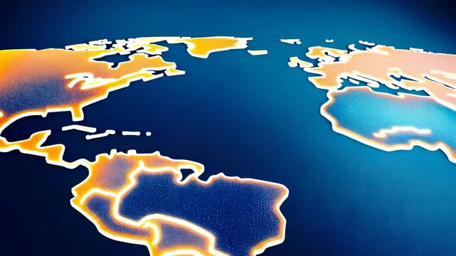  World Map with Glowing Continents and Ocean Background