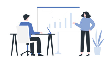 Fototapeta premium Business professionals collaborating in modern office setting with presentation and laptop