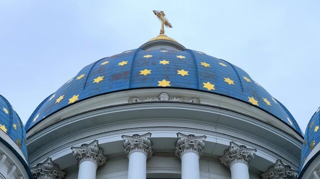 Saint Petersburg. Russia. Trinity-Izmailovsky Cathedral with blue domes. Architectural monument. Cathedral of the Holy Life-Giving Trinity of the Izmailovsky Regiment of the Life Guards. 4К