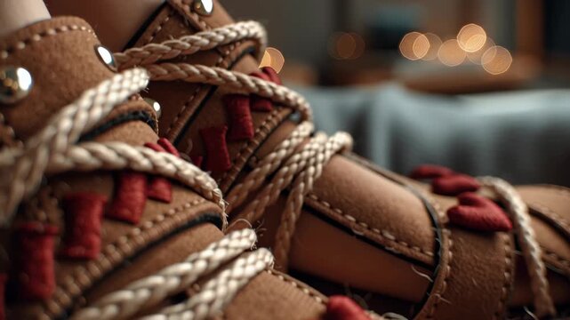 Valentine day Valentine heart sandal closeup patchwork concept with braided rope detail romantic leather strap texture warm bokeh light background vintage love mood valentine romantic footwear rope