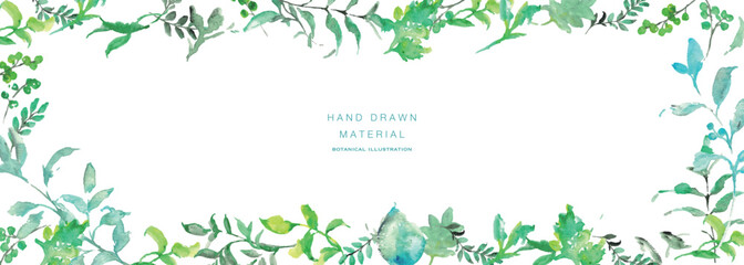 水彩画。水彩タッチの植物ベクターイラストセット。夏のシンプル植物のベクター背景。 © necomammma