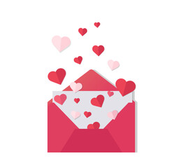 Red envelope with heart. love letter. Valentine day. vector illustration