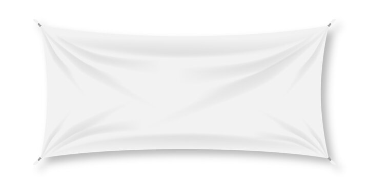 Blank white fabric banner mockup with grommets and gentle wrinkles designed for event advertising signage branding and realistic textile presentation