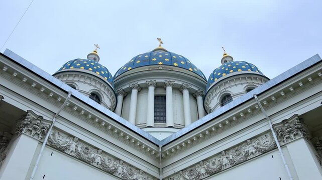 Saint Petersburg. Russia. Trinity-Izmailovsky Cathedral with blue domes. Architectural monument. Cathedral of the Holy Life-Giving Trinity of the Izmailovsky Regiment of the Life Guards. 4К