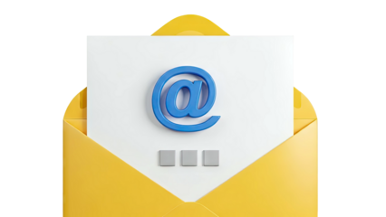 Email Symbol on Paper Inside Yellow Envelope