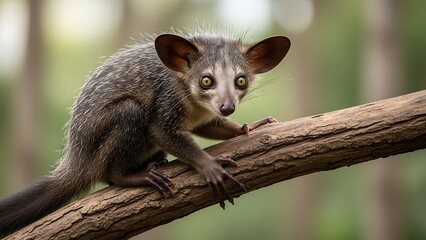 Obraz premium Adorable aye-aye perched on tree branch in forest habitat