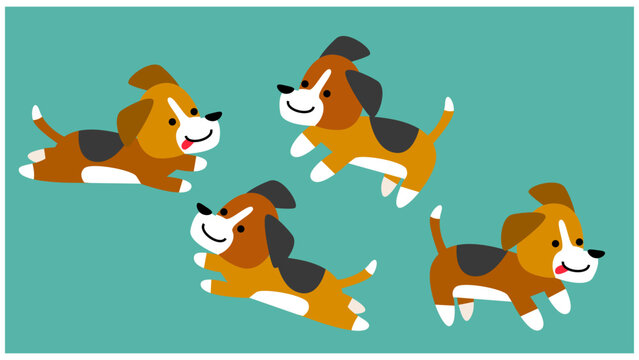 走り回るビーグル犬のかわいいキャラクターイラスト