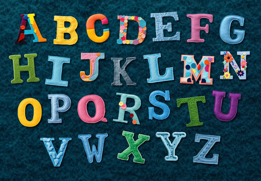 Colorful Fabric Alphabet Letters Font Set