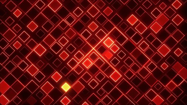 Abstract glowing red squares form diagonal grid pattern symbolizing intense digital heat energy and futuristic data motion