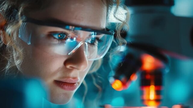 Female physicist adjusting advanced equipment in laboratory, close-up perspective emphasizing expertise