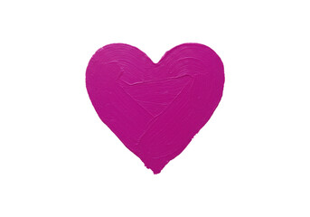 A prominent hand-painted vibrant rich purple heart with visible brushstrokes and tactile texture, set against a pristine transparent background with copy space, concept of love and romance