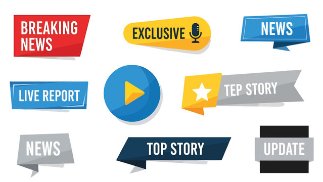 Variety of News and Promotion Stickers Banners and Labels - Powered by Adobe