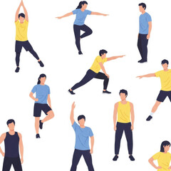 Group of People Performing Various Yoga and Exercise Movements