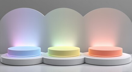 Colorful Podiums with Soft Lighting for Product Display