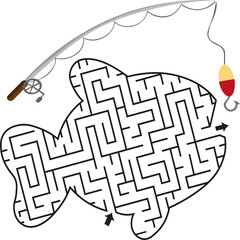 maze game for kids, fish, maze, fishing rod,vector, labyrinth