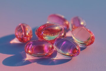 Iridescent Glass Gems on Colorful Background with Copy Space