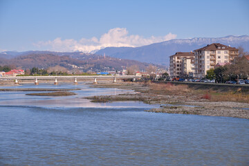 The mouth of Mzymta river in the Adler district of Sochi. Krasnodar Krai. Russia