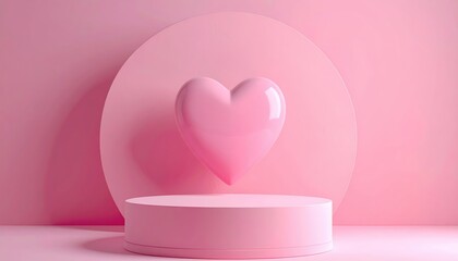 Pastel Pink Heart Shape Displayed On Round Stage With Circular Backdrop Soft Lighting Minimalist Scene