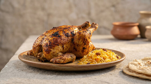 Authentic Balochi Sajji - Traditional Roasted Whole Chicken with Saffron Rice