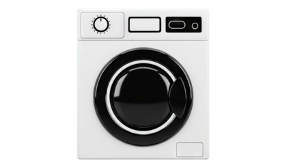 Modern White Front Load Washing Machine with Black Door and Digital Display