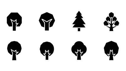 Collection of stylized tree icons in black and white isolated on white background, Vector, illustration © AYSHA AHSAN