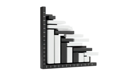 Abstract 3D Bar Chart with Alternating Black and White Bars