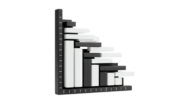 Abstract 3D Bar Chart with Alternating Black and White Bars - Powered by Adobe
