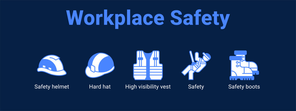 Workplace Safety web banner icon vector illustration concept ,  with icon of Safety helmet, Hard hat, High visibility vest, Safety.